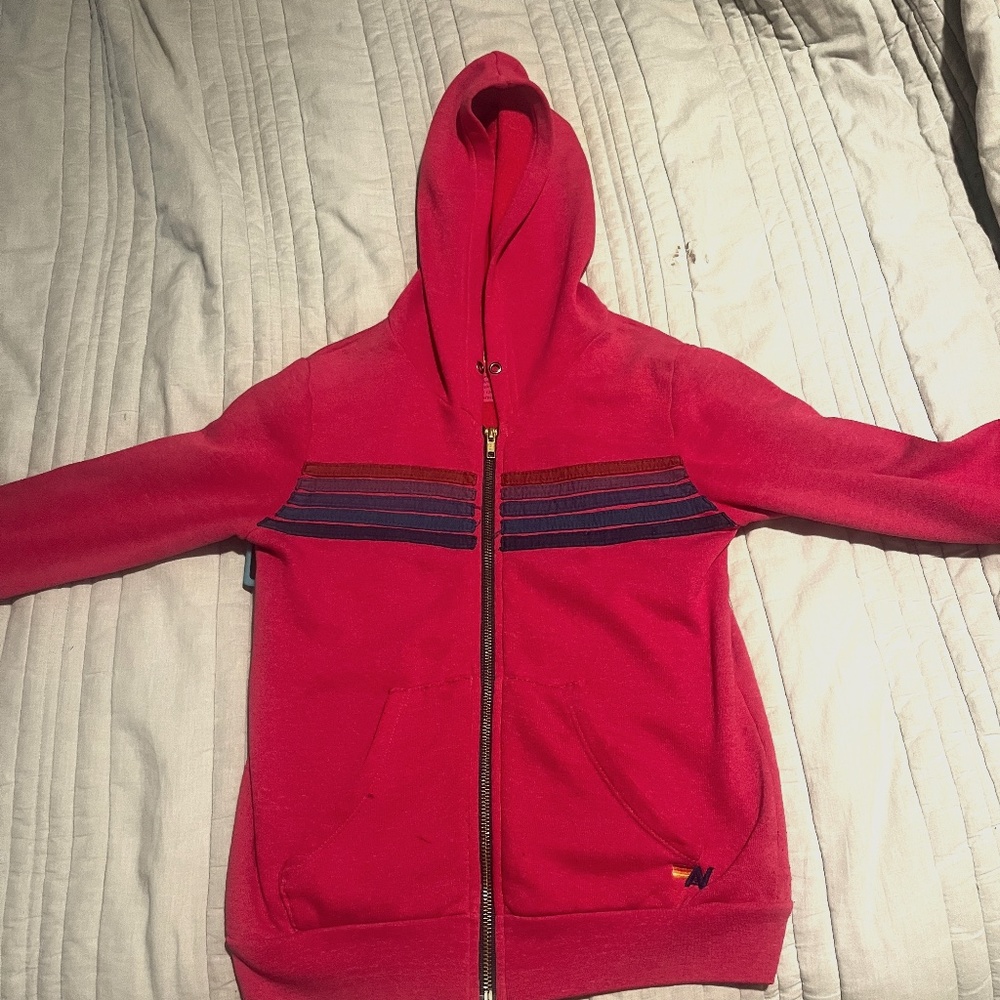 Aviator Nation Kids 5 Stripe Zip Up Hoodie - Pink/Red